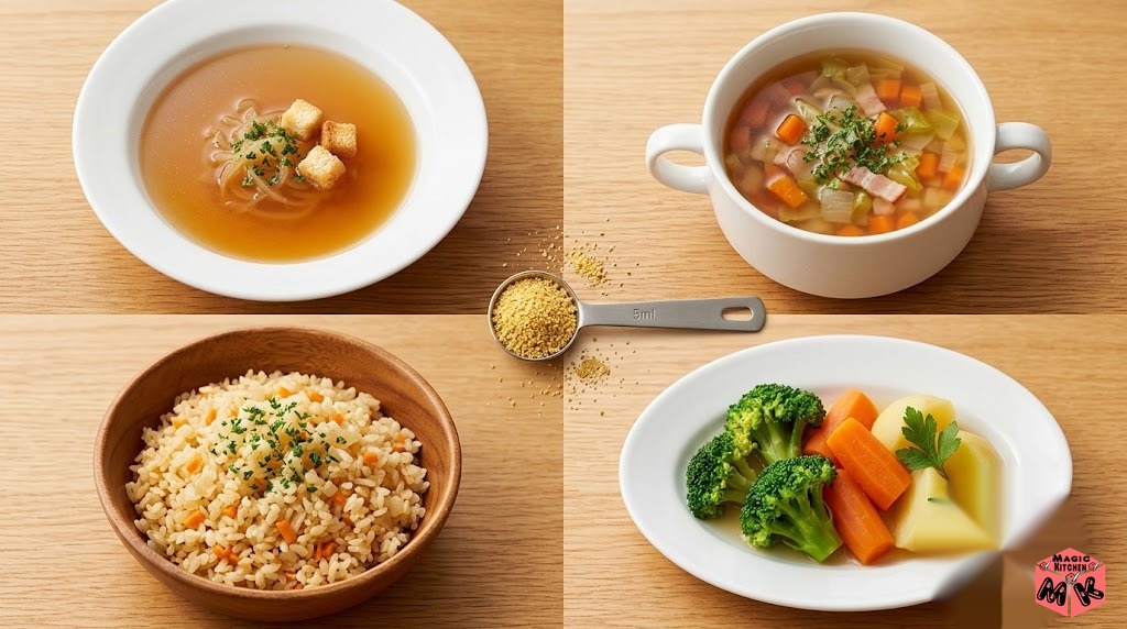 コンソメ小さじ1の活用レシピ コンソメスープ ピラフ 野菜スープ