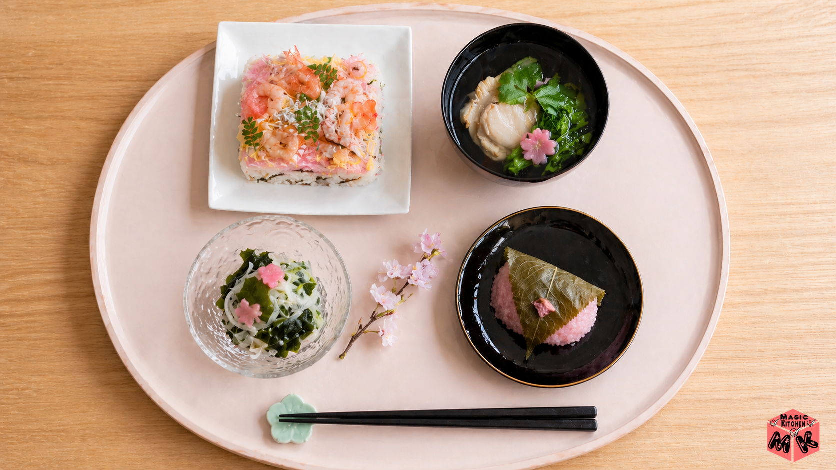 ひな祭り 献立A 本格和食 ちらし寿司 ハマグリ お吸い物 桜餅 桜エビ春キャベツ