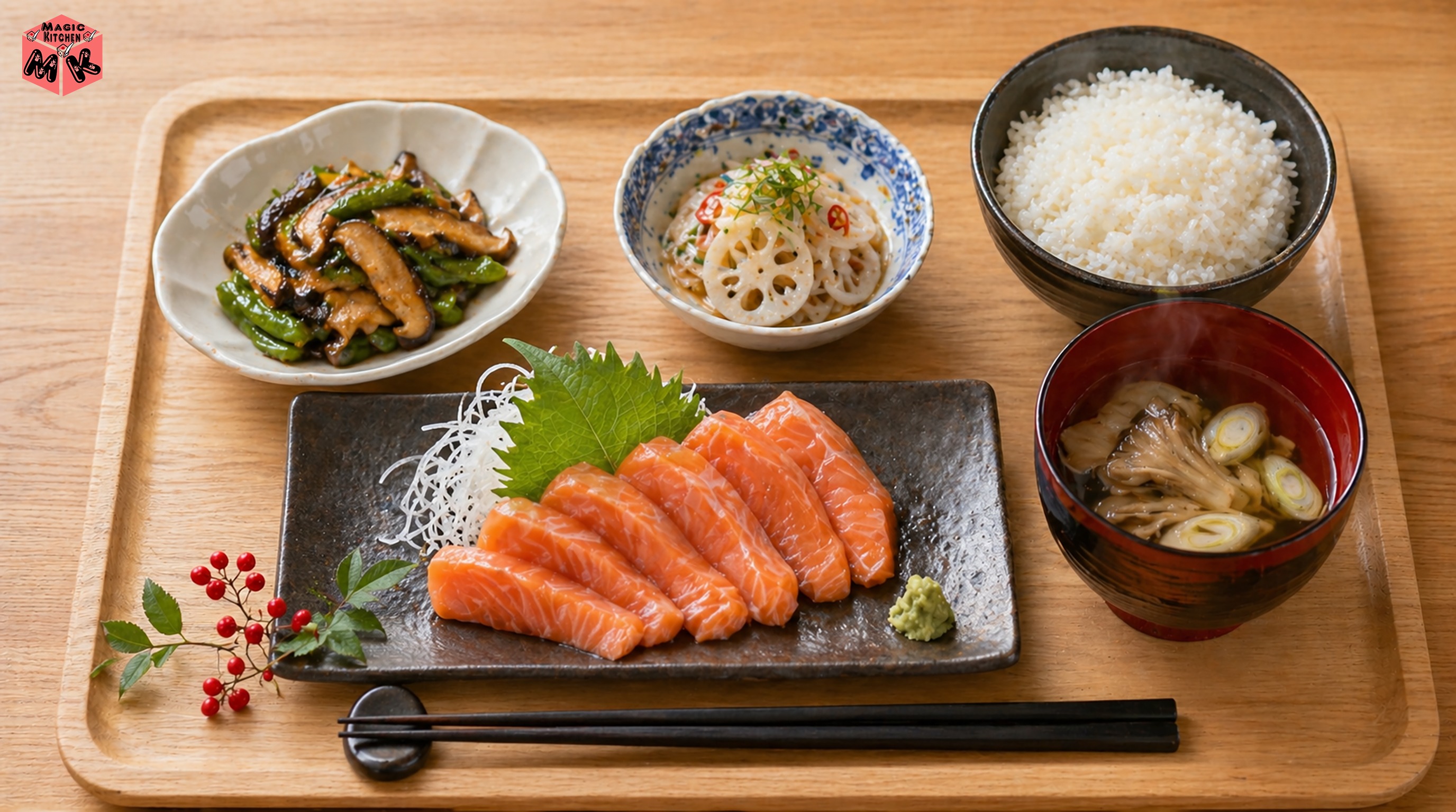 サーモン刺身献立A 和食中心と栄養バランス重視