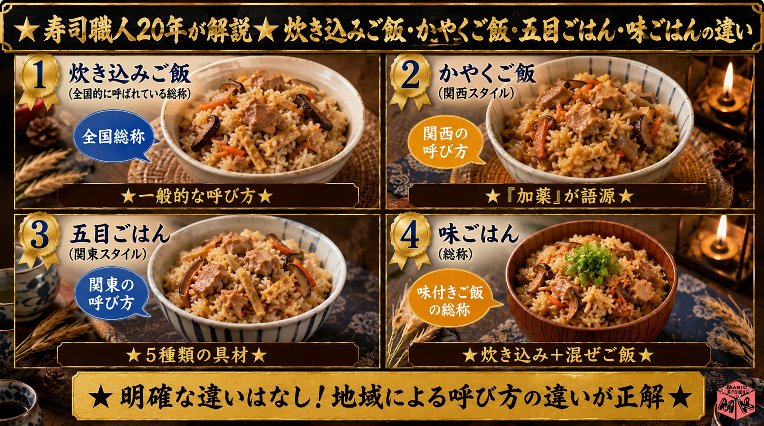 炊き込みご飯とかやくご飯・五目ごはんの違い