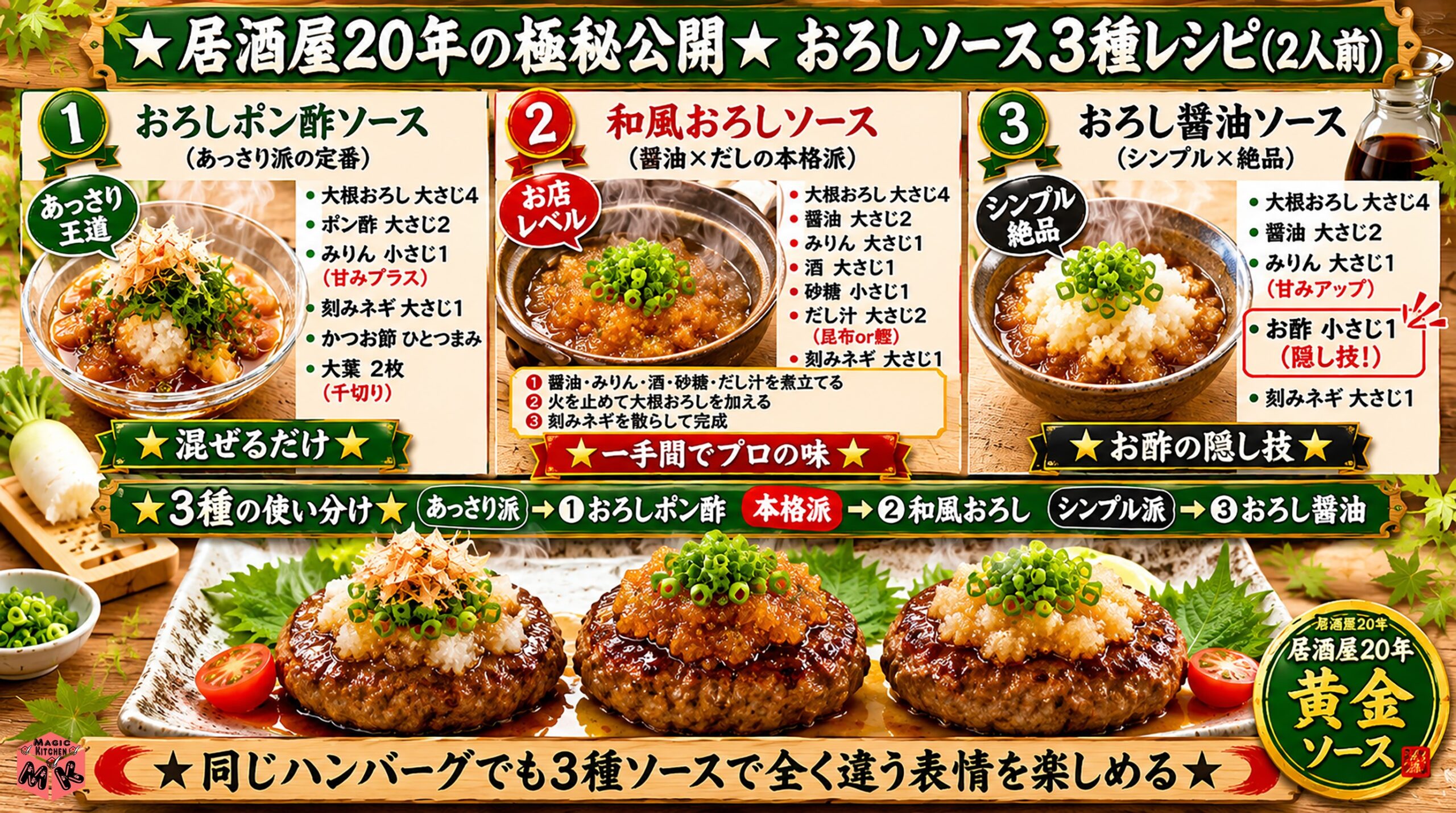 居酒屋20年のおろしソース3種極秘レシピ