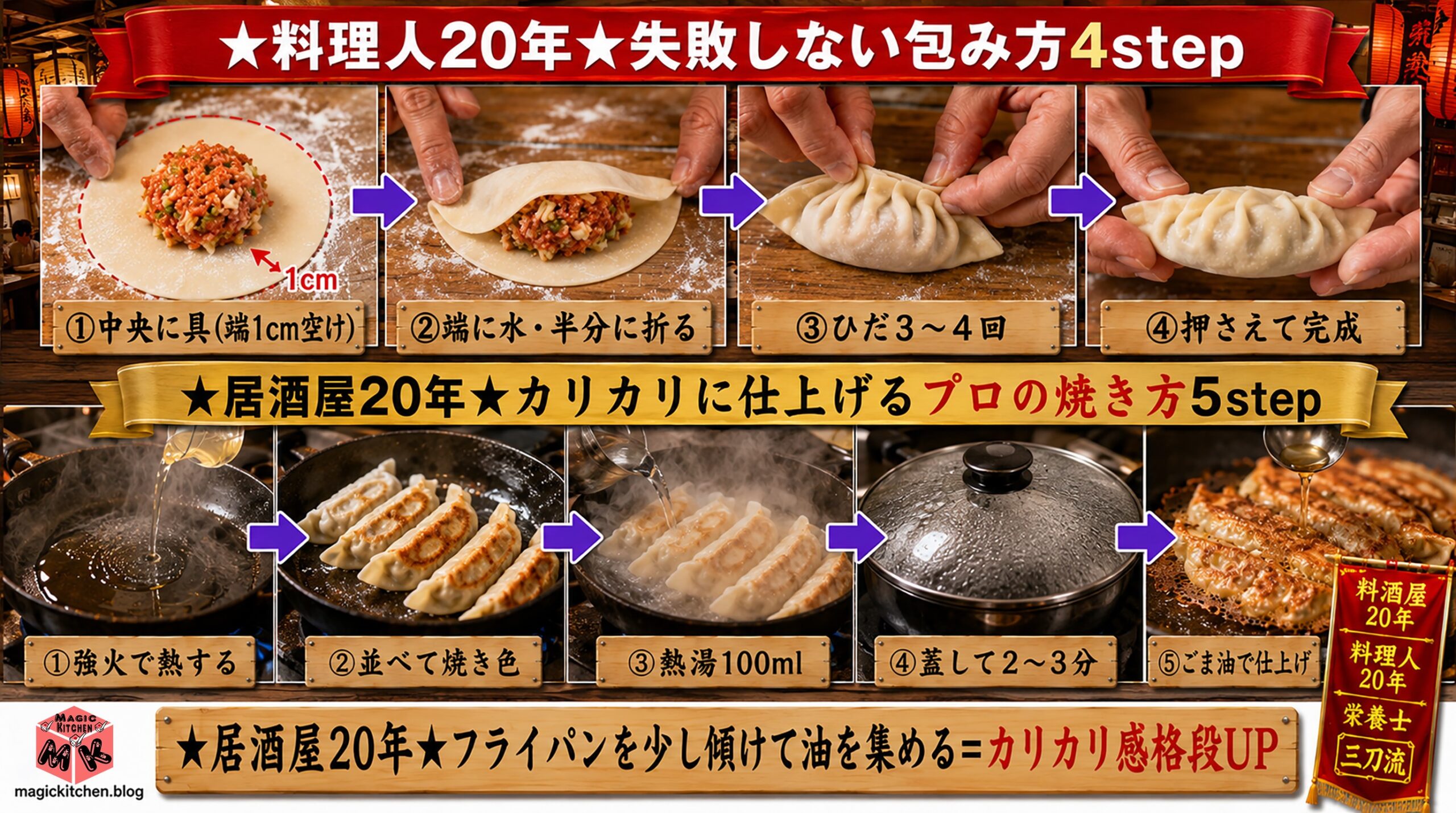 プロの餃子包み方・焼き方