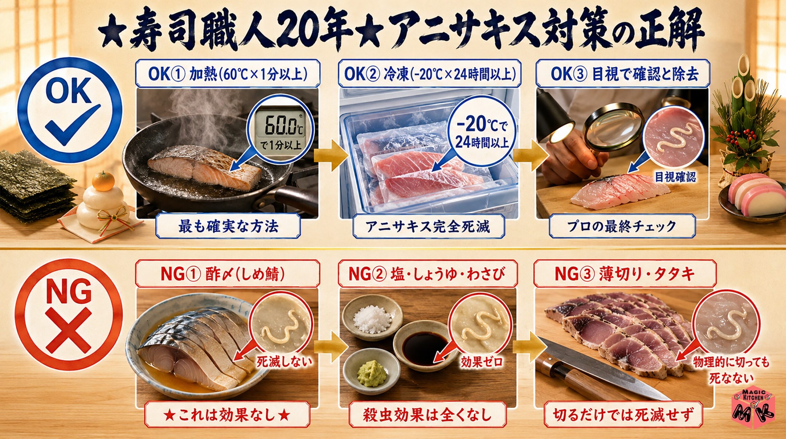 手巻き寿司の魚介類・アニサキス対策【必ず確認】