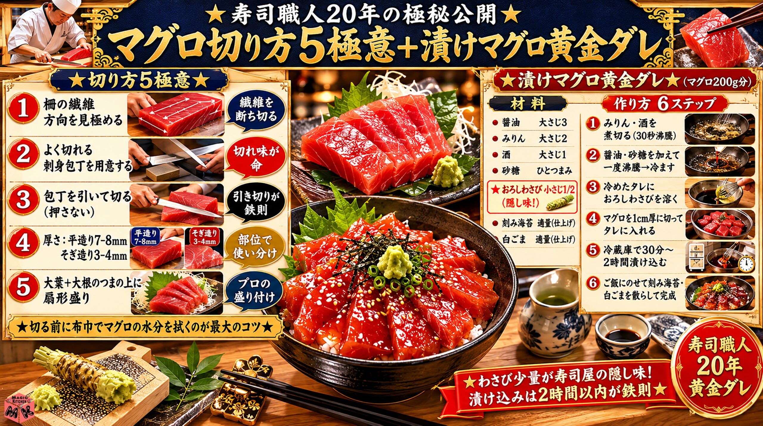 寿司職人20年のマグロ切り方極意と漬けマグロ黄金ダレ