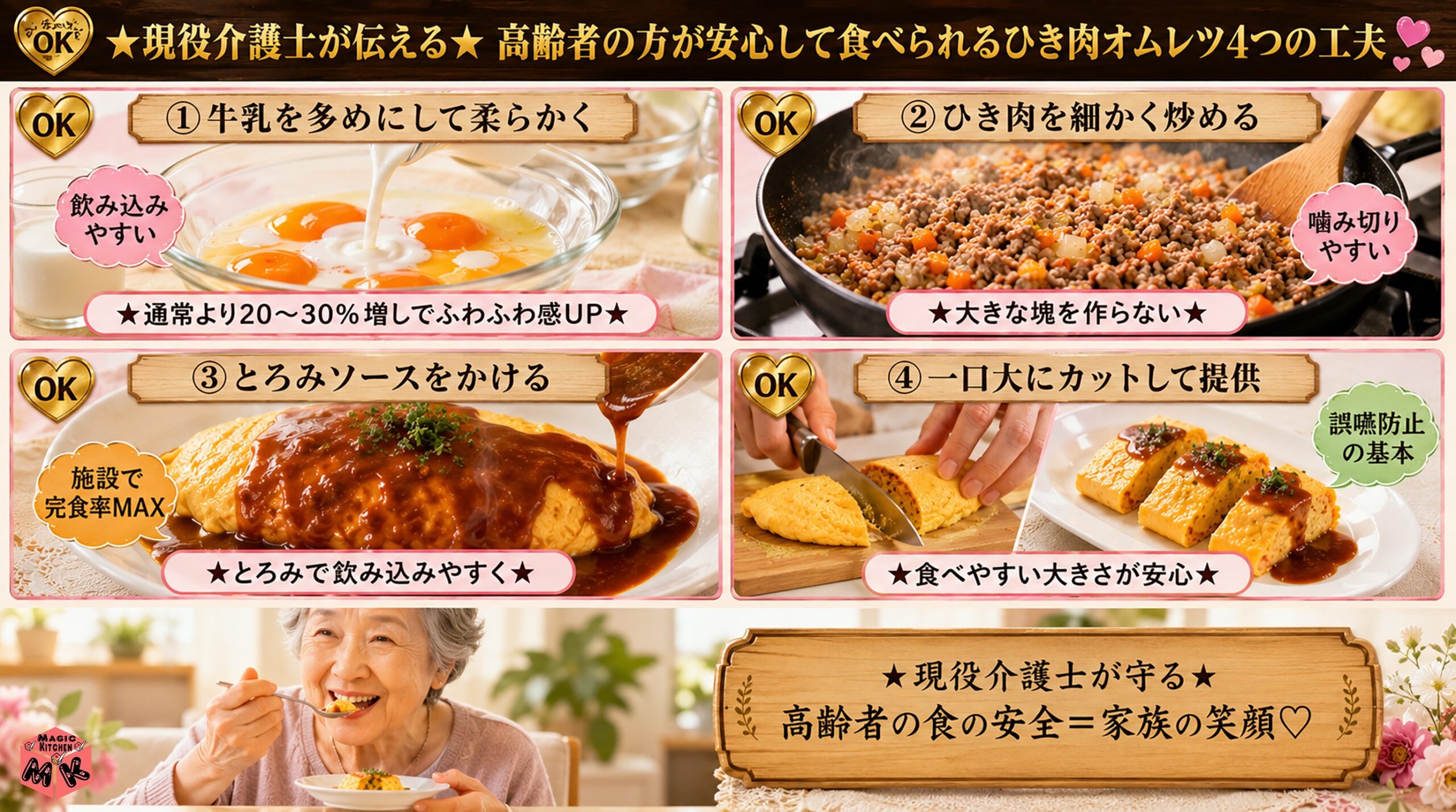 ひき肉オムレツの高齢者向けアレンジ 柔らか・薄味・あんかけ