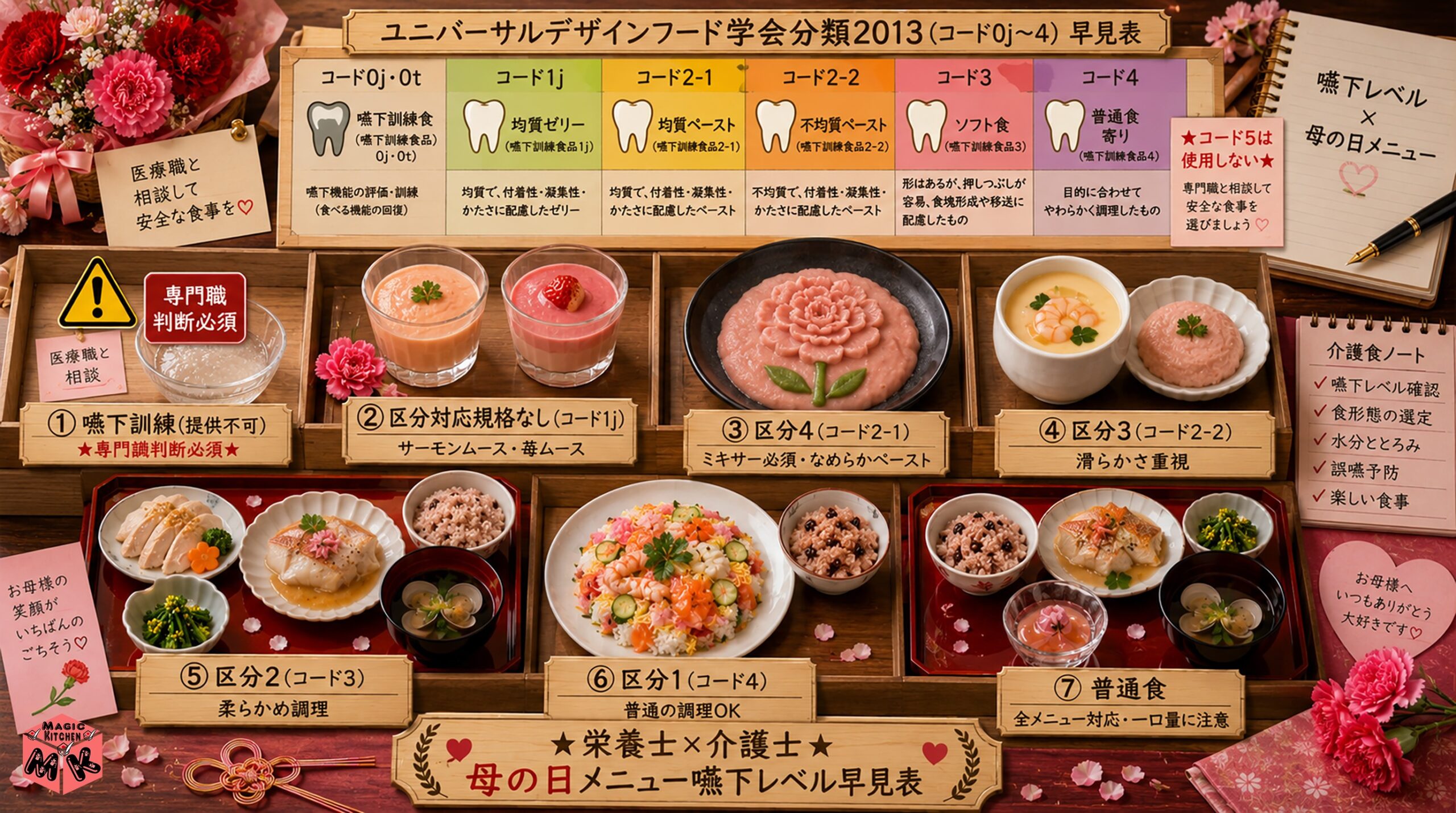 嚥下レベル別 母の日メニュー早見表 UDF&times;学会分類2013