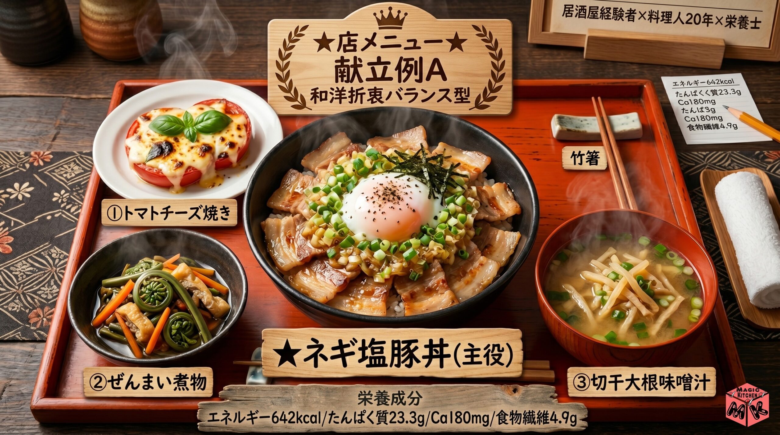 ネギ塩豚丼の献立例A 和洋折衷バランス型