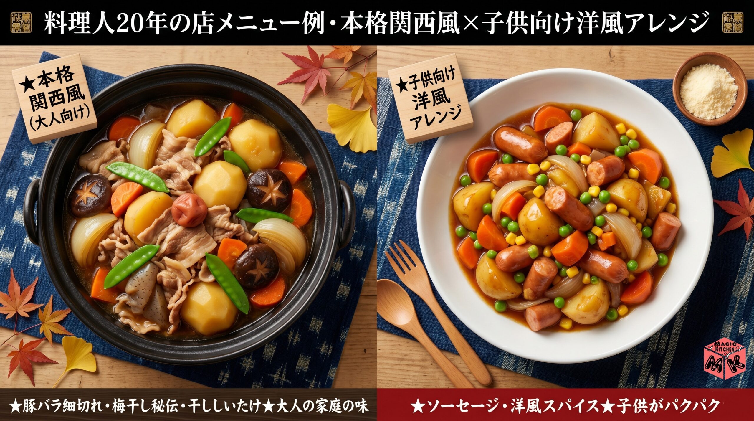 料理人20年の店メニュー例 2パターン