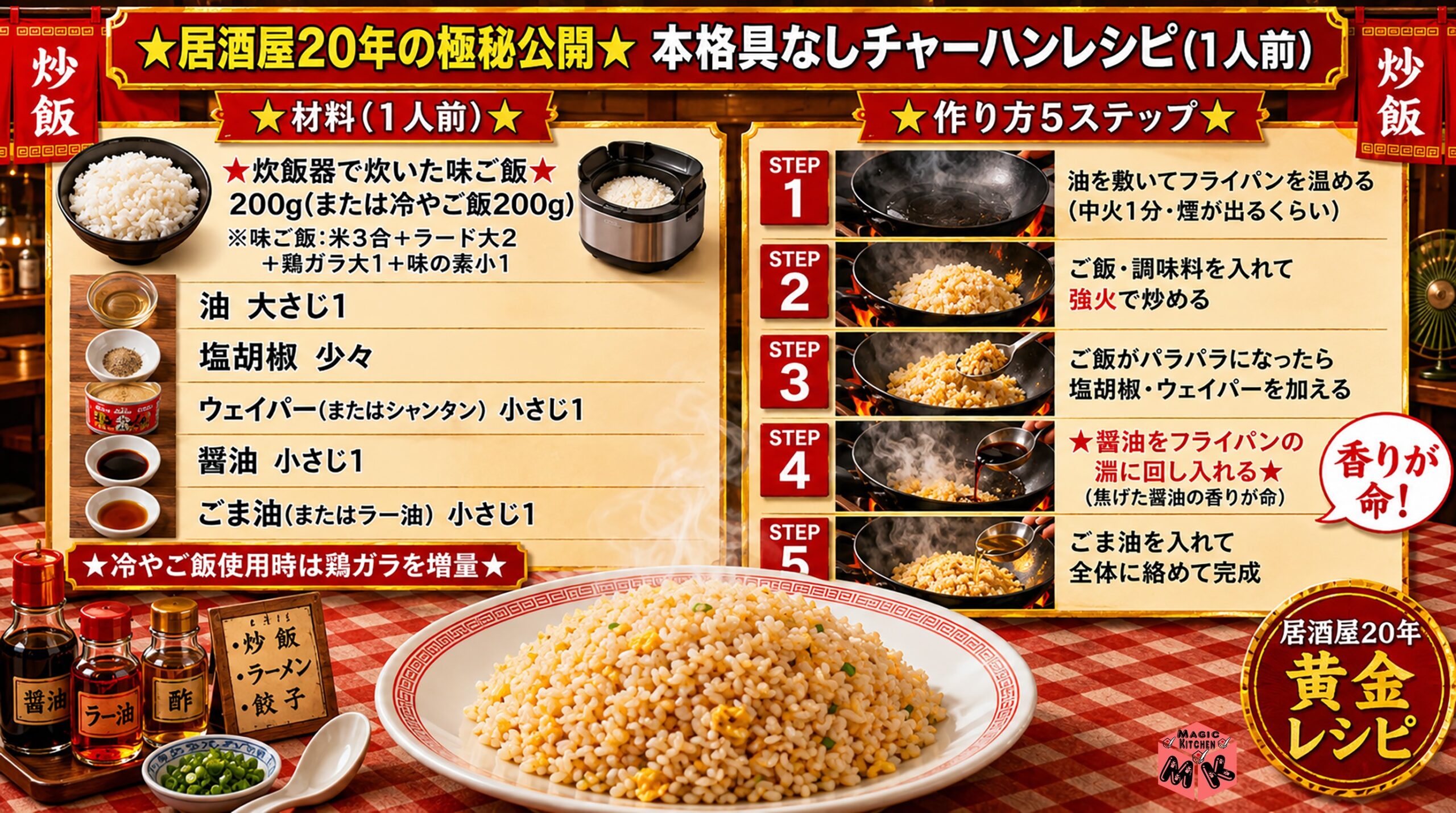 居酒屋20年の本格具なしチャーハン極秘レシピ