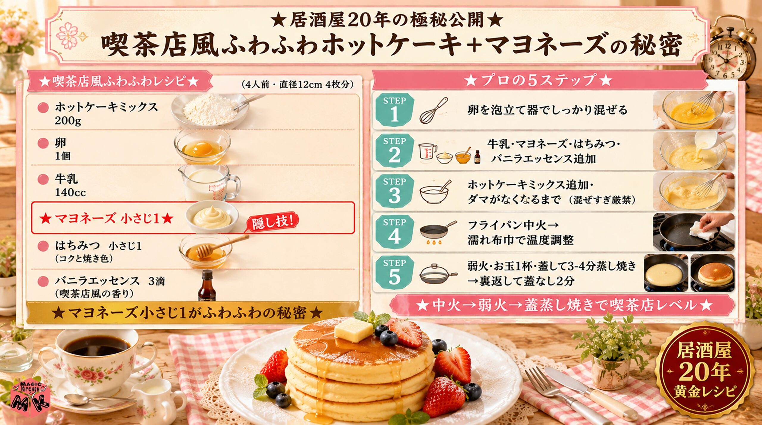 居酒屋20年の喫茶店風ふわふわホットケーキレシピ