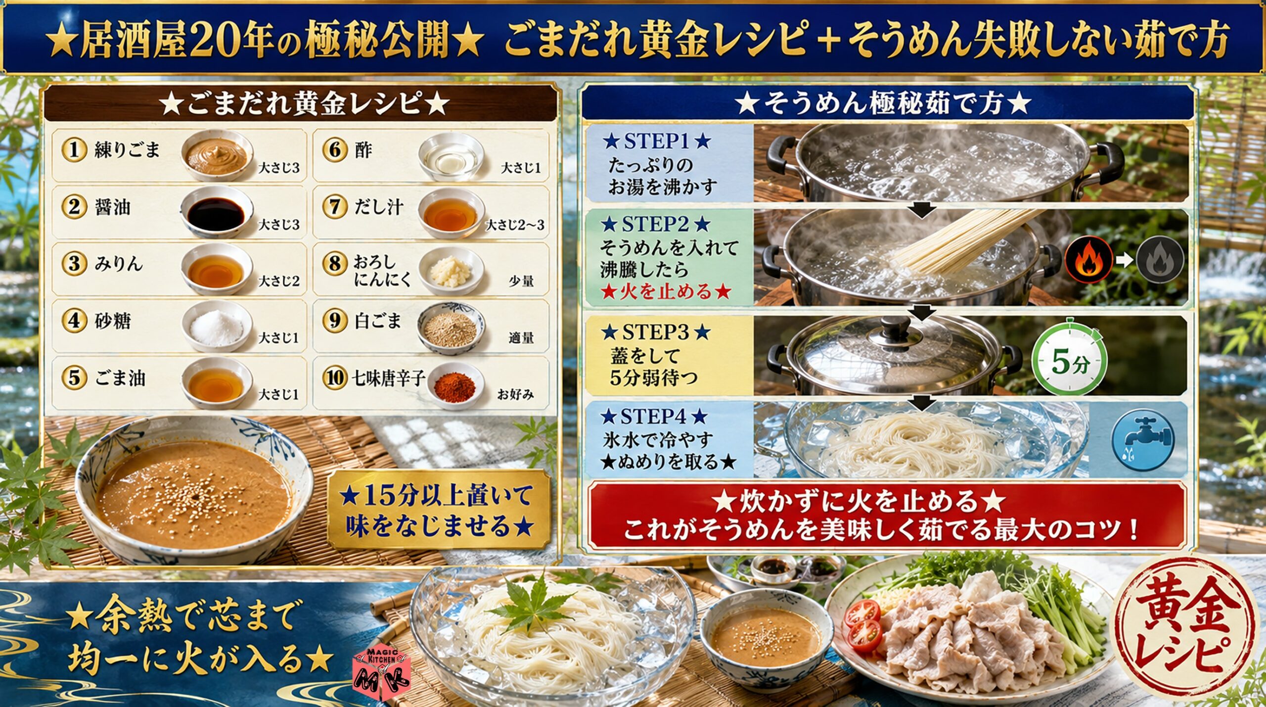 居酒屋20年のごまだれレシピとそうめん失敗しない茹で方