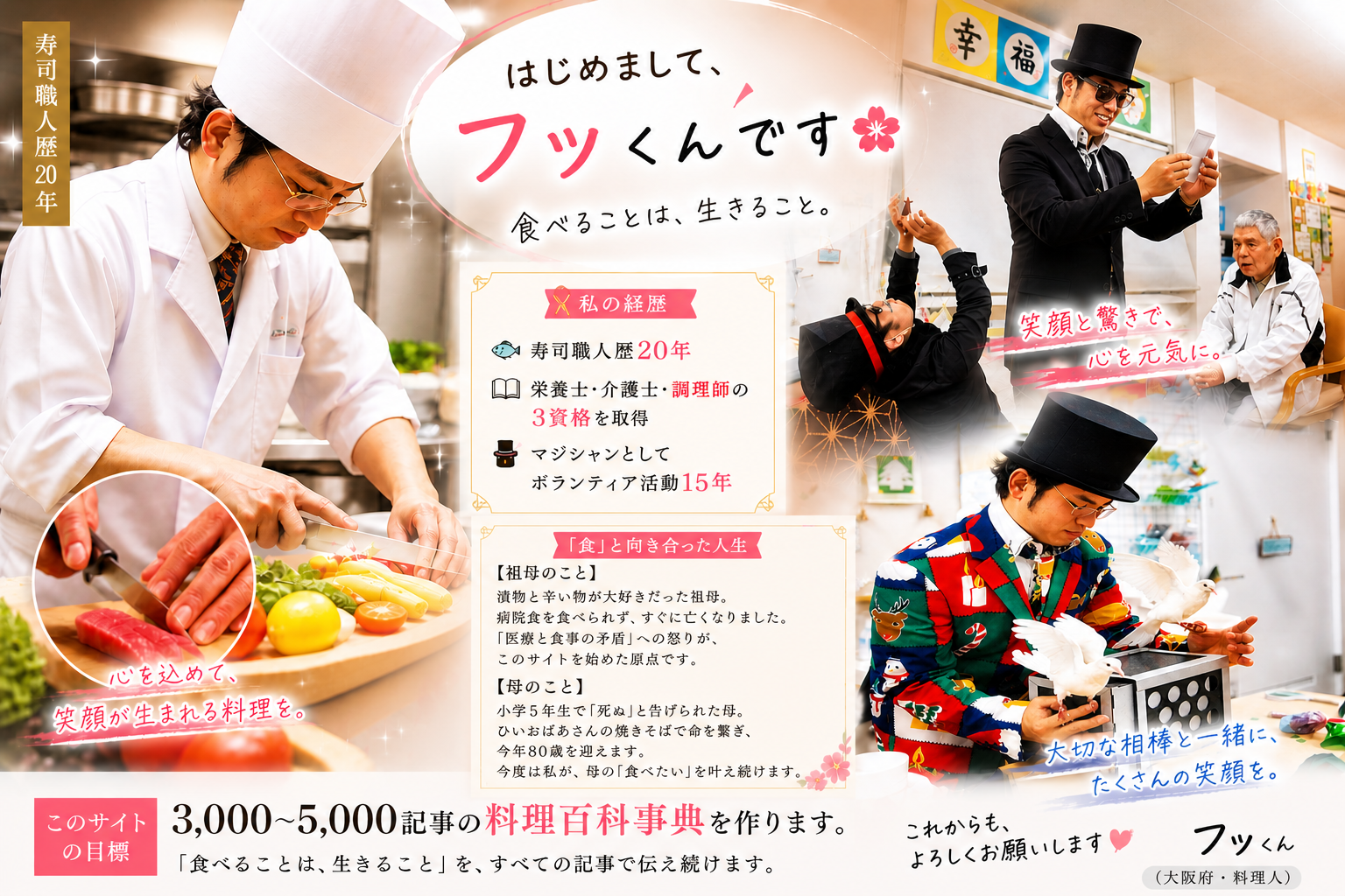 Magic Kitchen運営者フッくんのプロフィール - 寿司職人歴20年・栄養士・介護士・調理師・マジシャン