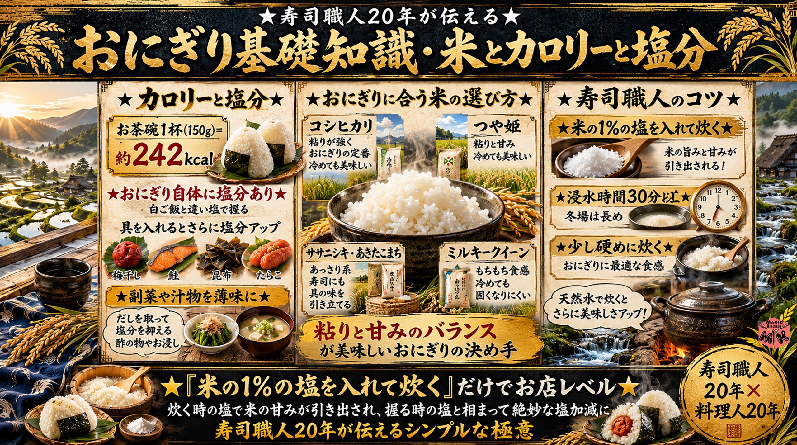 おにぎりの基礎知識 米の銘柄比較と塩分