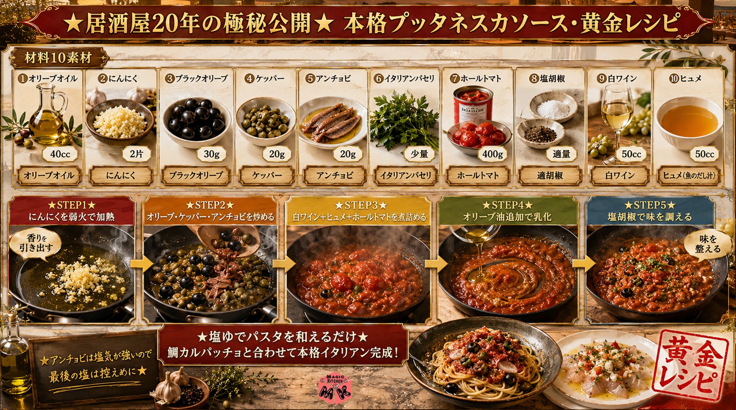 居酒屋20年の本格プッタネスカソース極秘レシピ