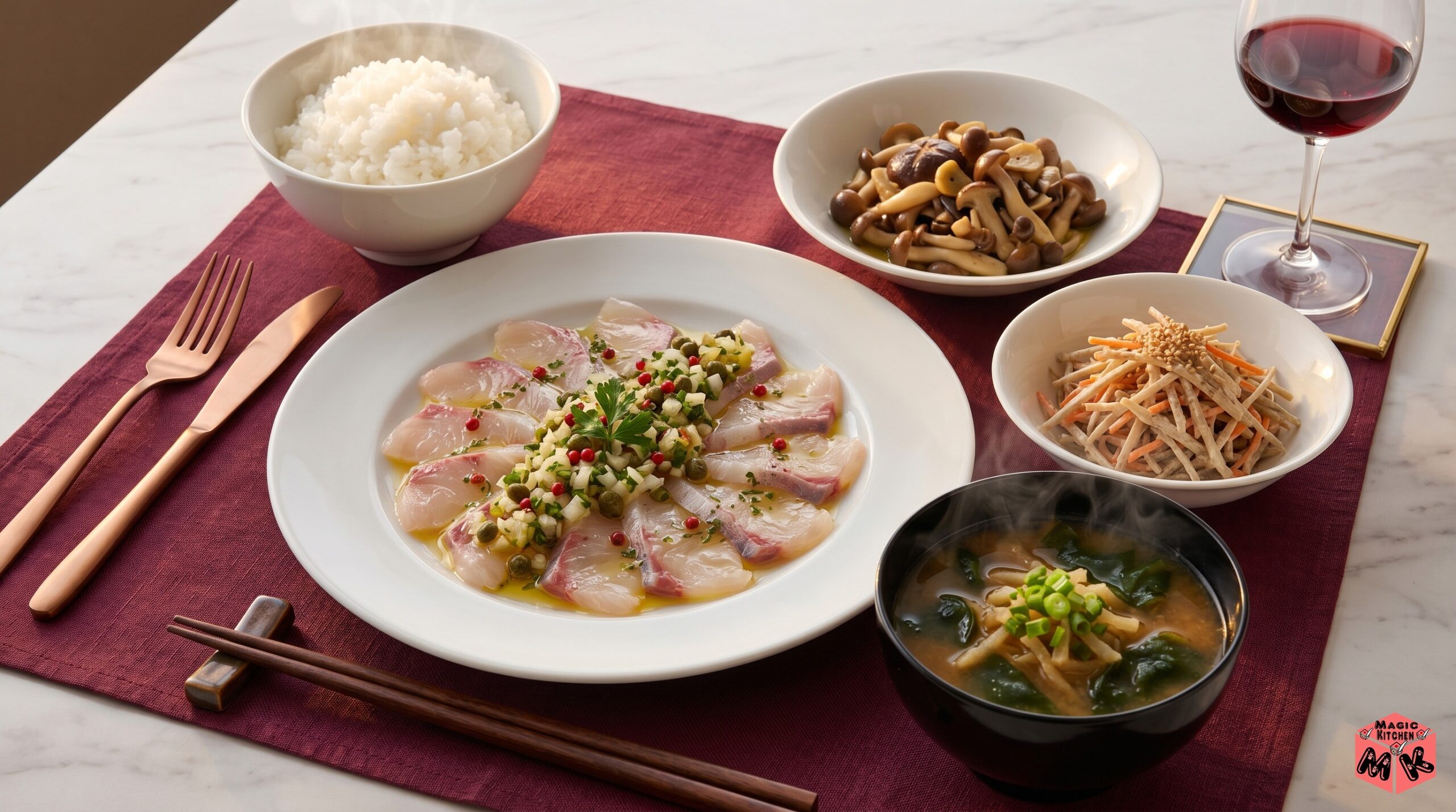フッくんの店メニュー献立例A 鯛のカルパッチョ和食定食