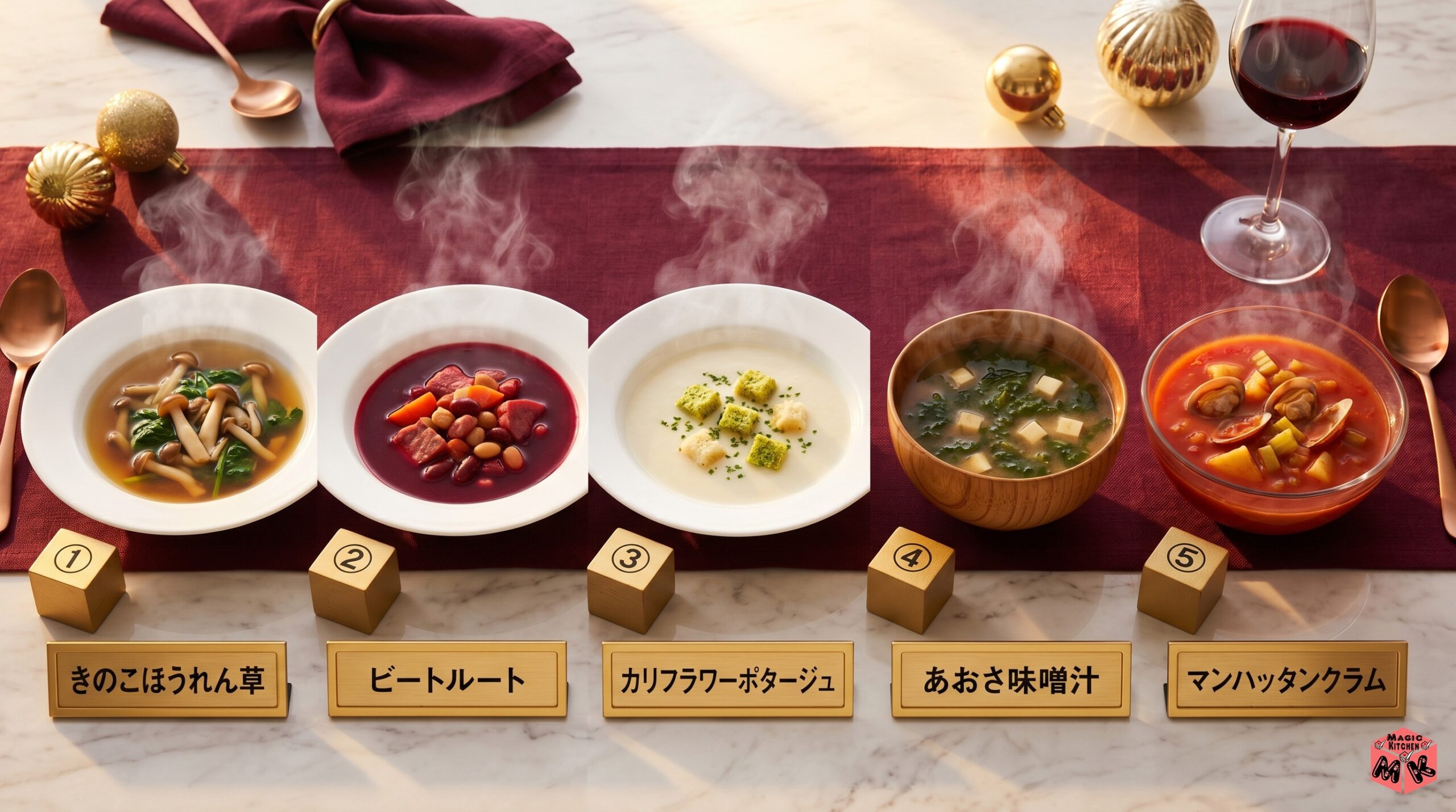 鯛のカルパッチョに合う汁物5選 きのこほうれん草・ビートルートほか