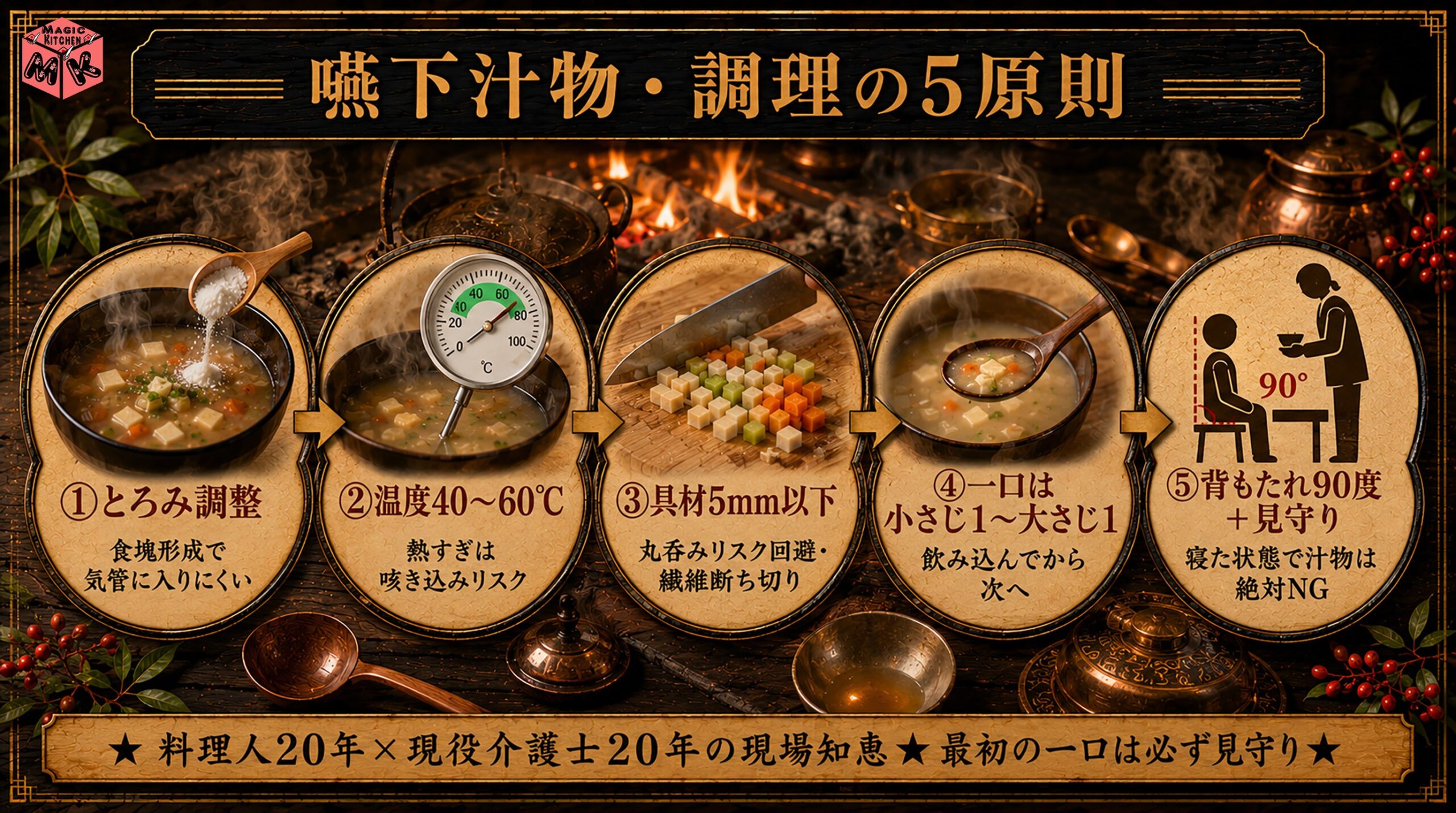柔らかく仕上げる調理5原則 嚥下汁物の安全基準