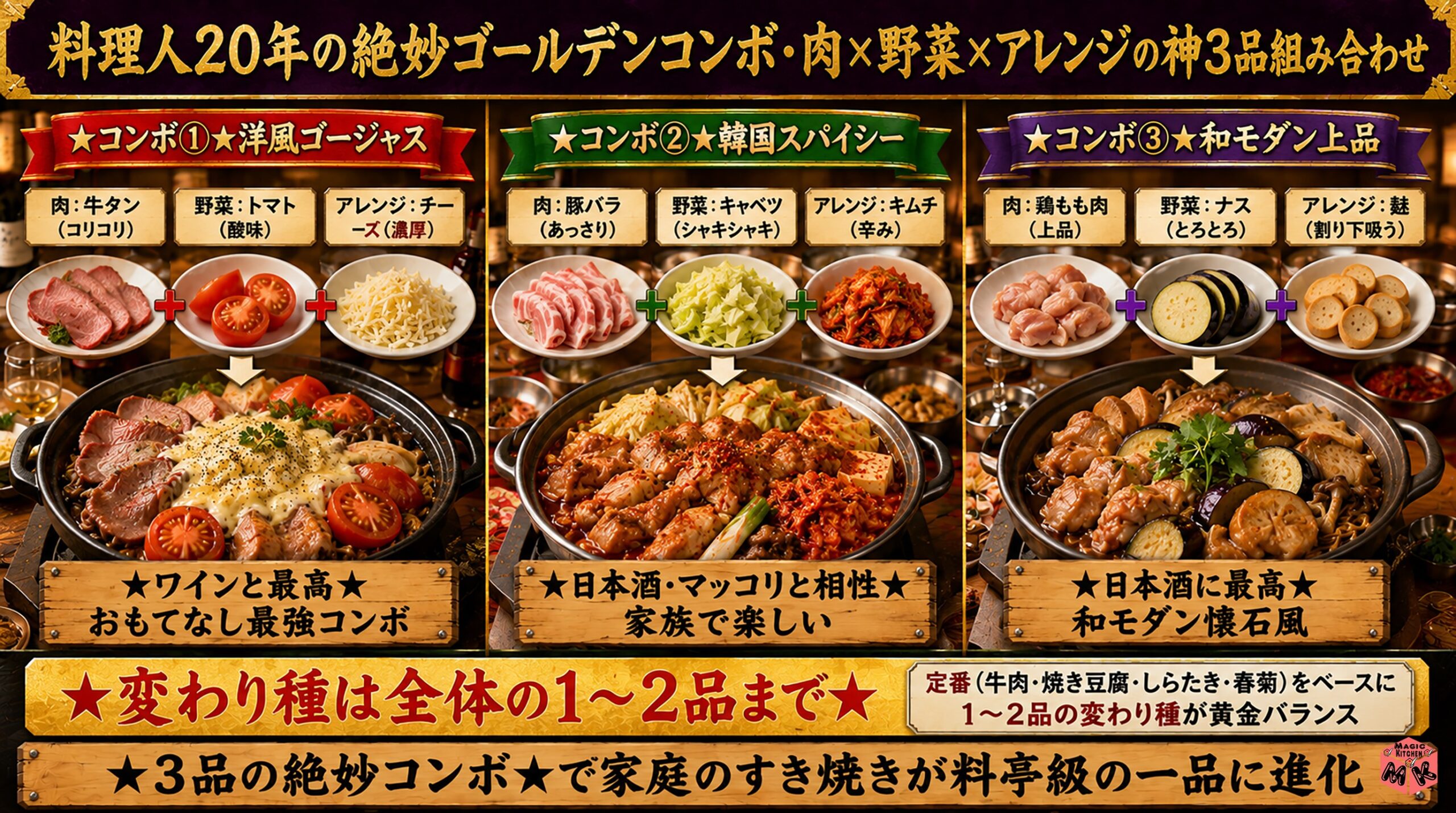 料理人20年の絶妙ゴールデンコンボ★肉×野菜×アレンジの神3品組み合わせ