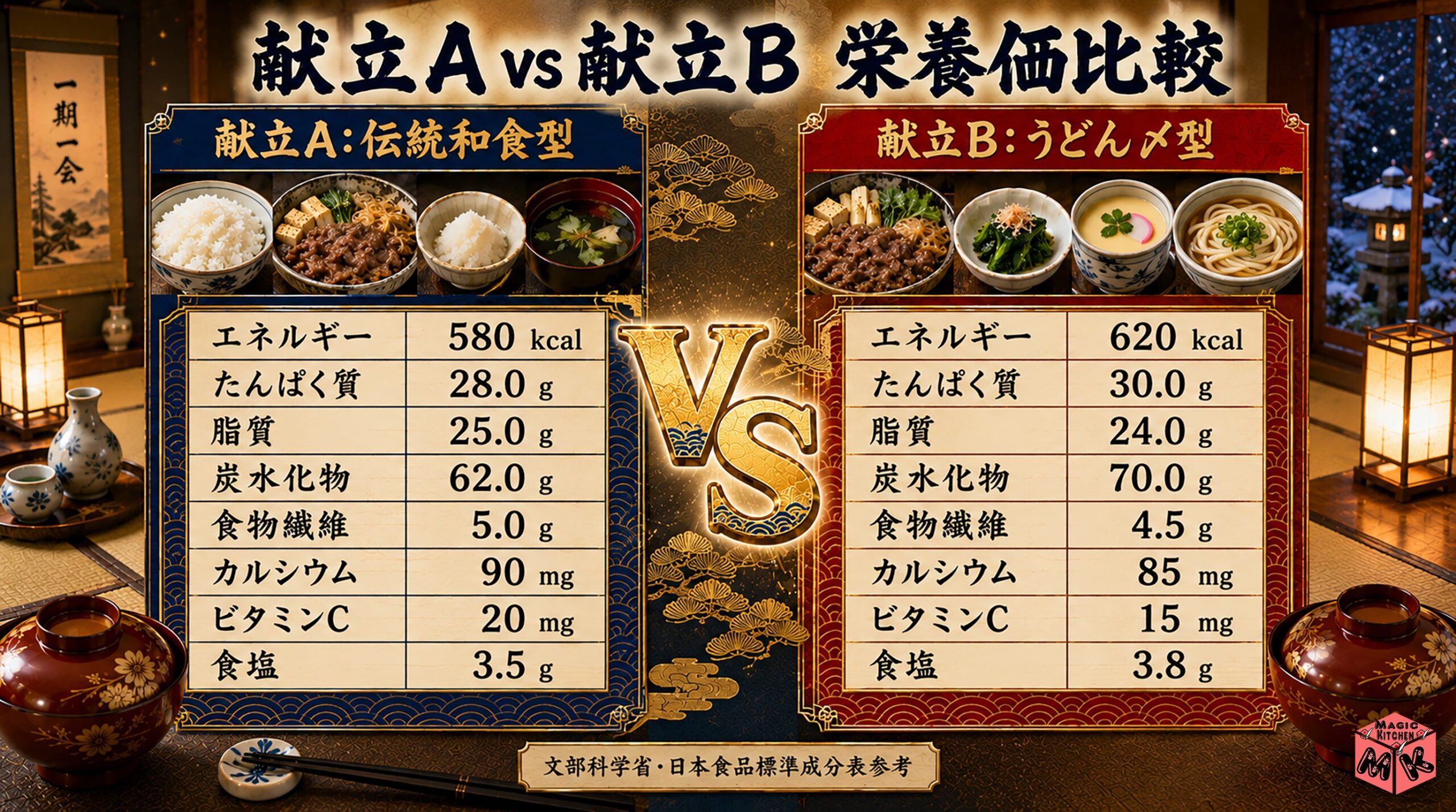 すき焼きの献立A vs 献立B 栄養価比較