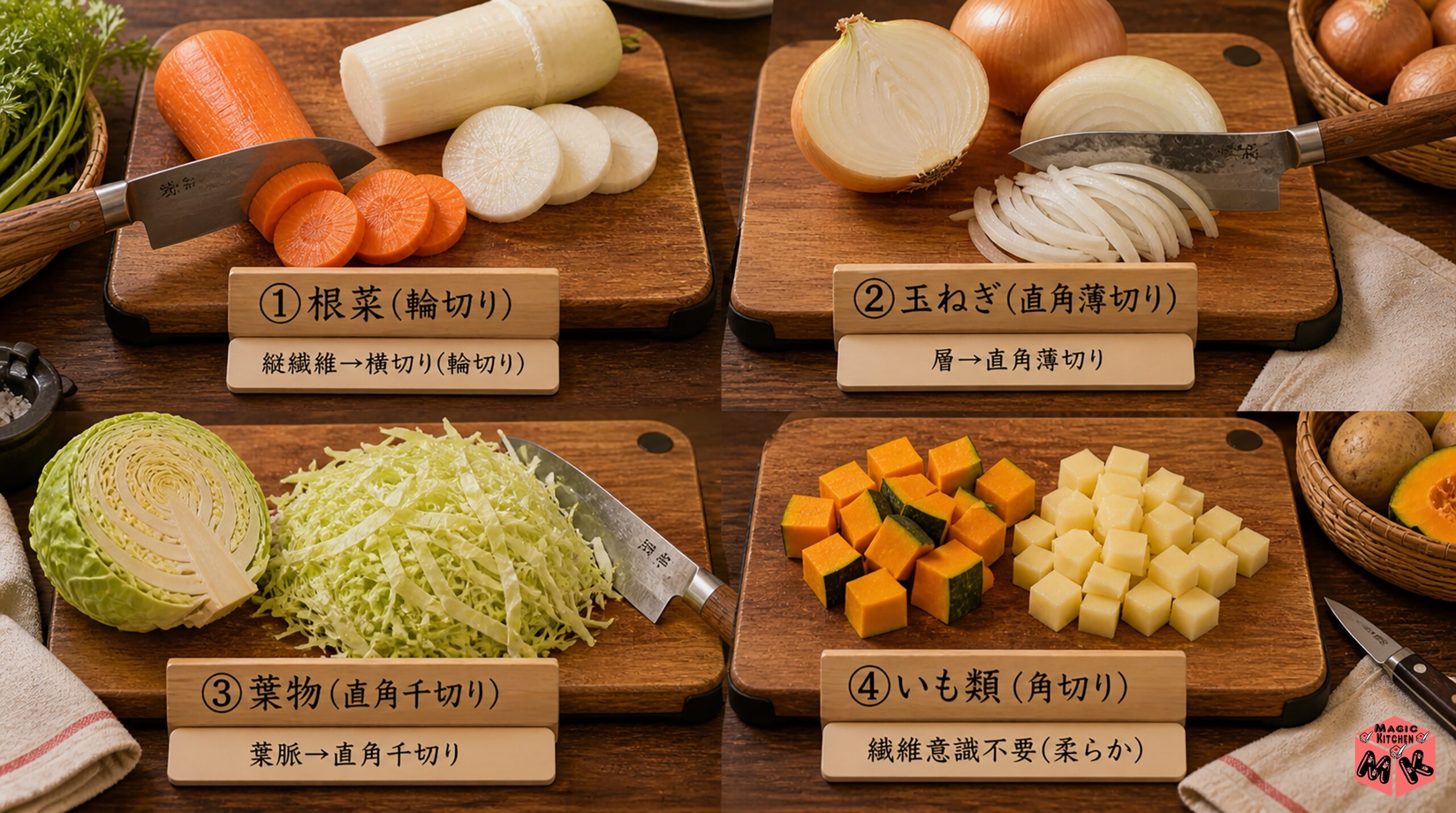 野菜の繊維を断ち切る切り方