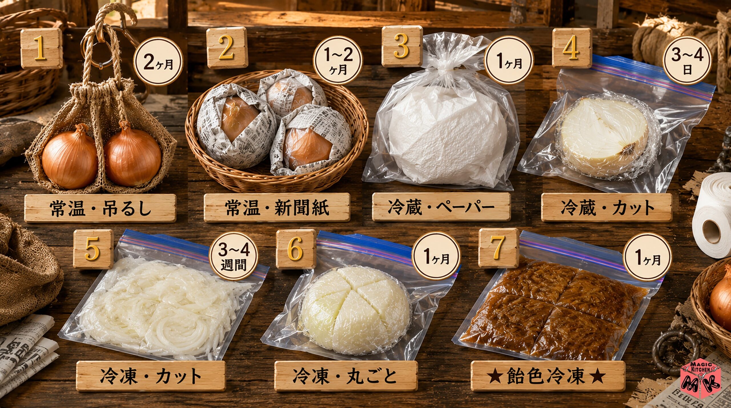 料理人20年の現場で使ってる玉ねぎ保存術7選 吊るし・新聞紙・冷凍ほか