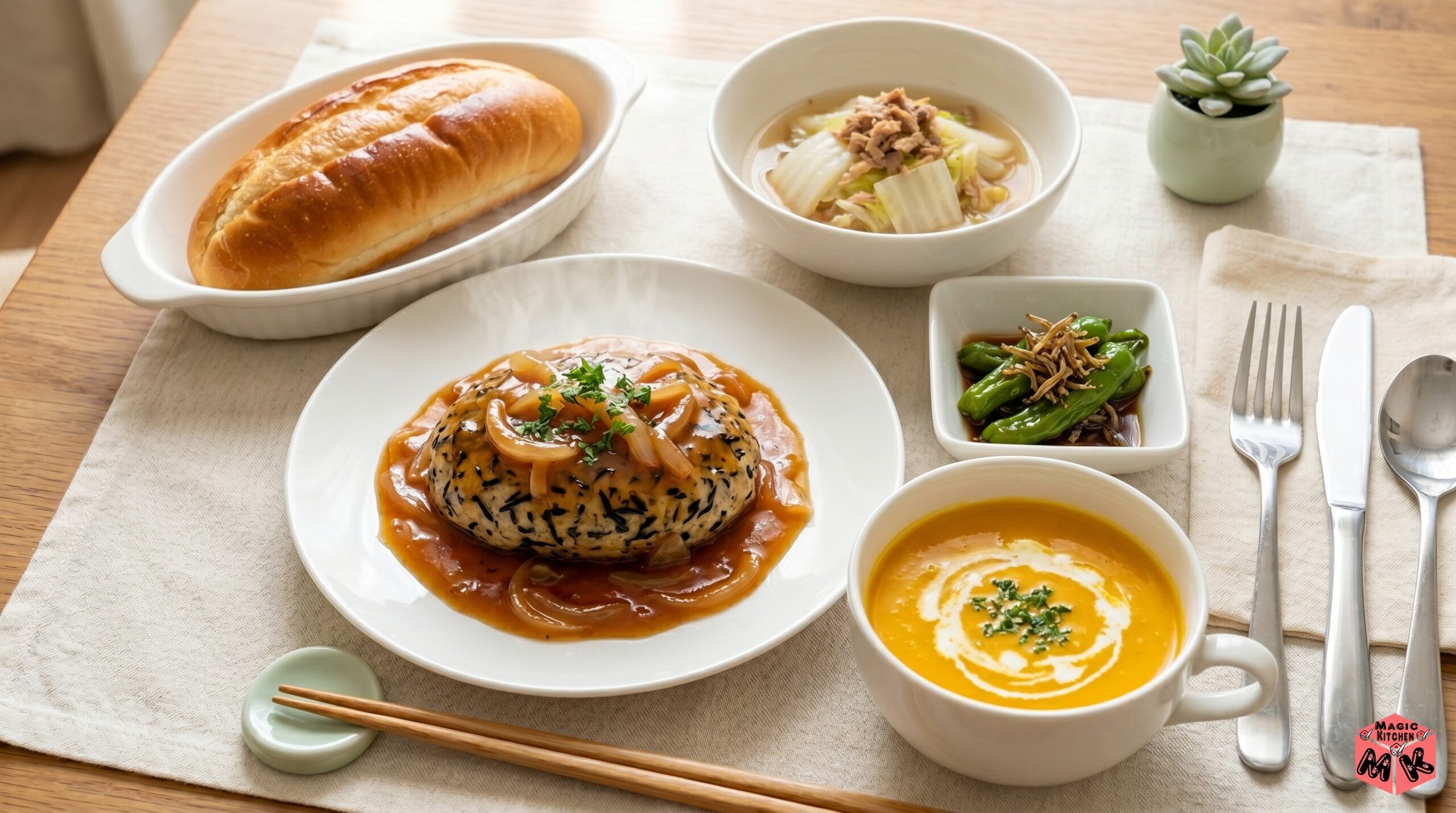 フッくんの店メニュー献立例B 豆腐ハンバーグ夕食