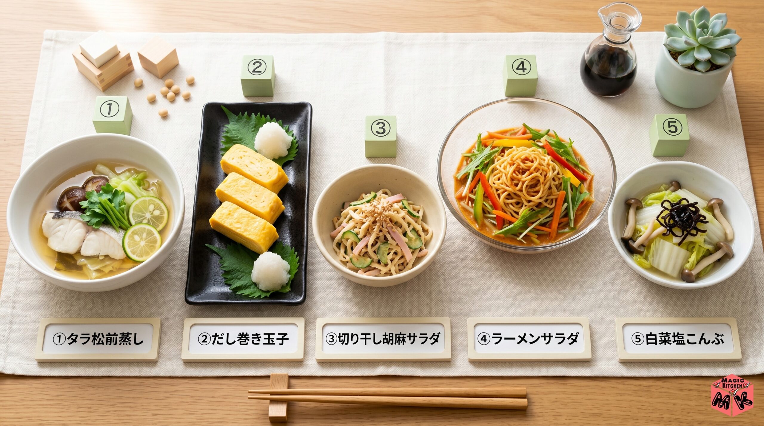 豆腐ハンバーグに合う副菜5選 タラ松前蒸し・だし巻きほか