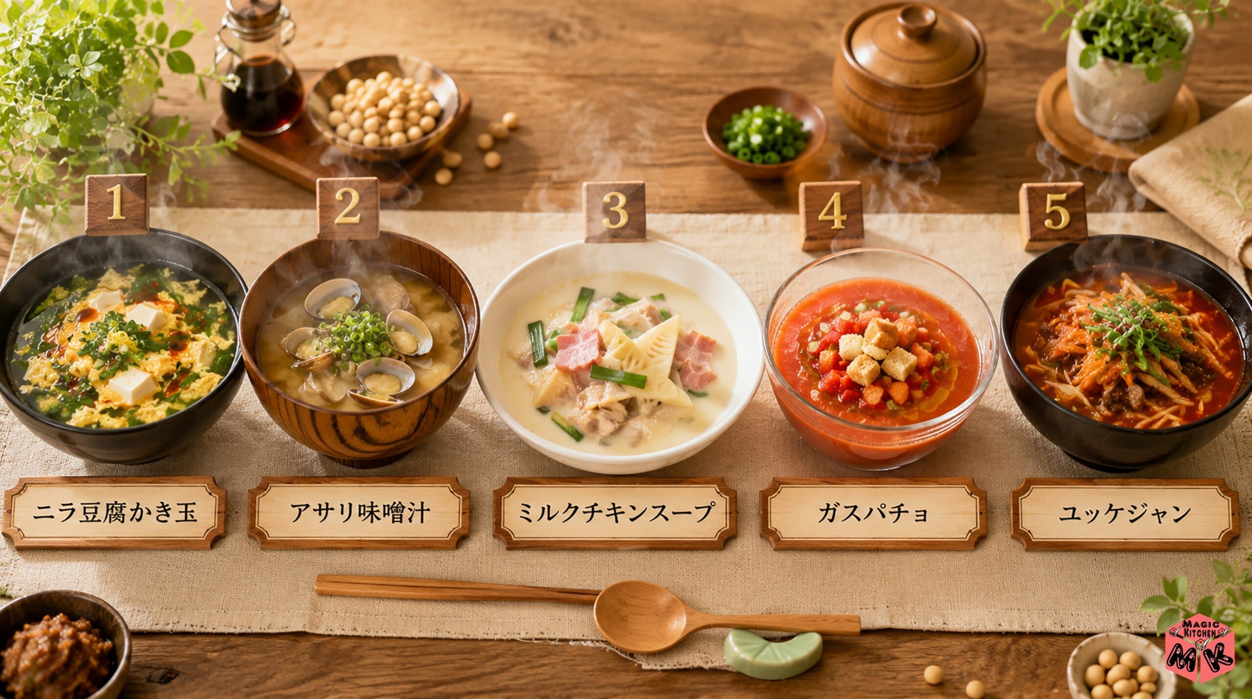 豆腐ハンバーグに合う汁物5選 ニラ豆腐かき玉・アサリ味噌汁ほか
