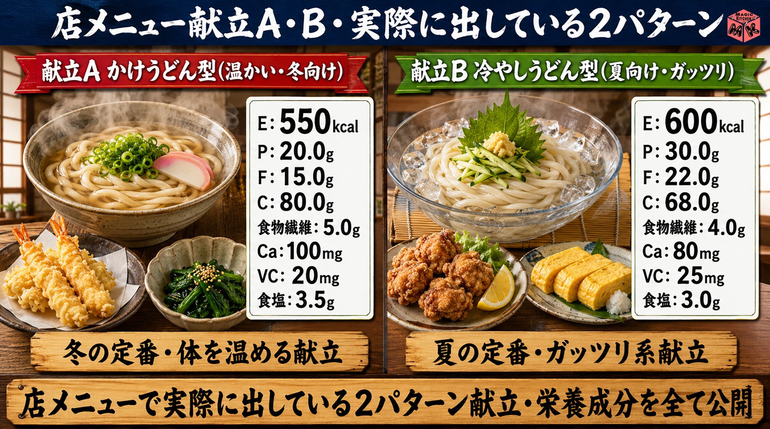 フッくんの店メニュー献立例★かけうどん型・冷やしうどん型