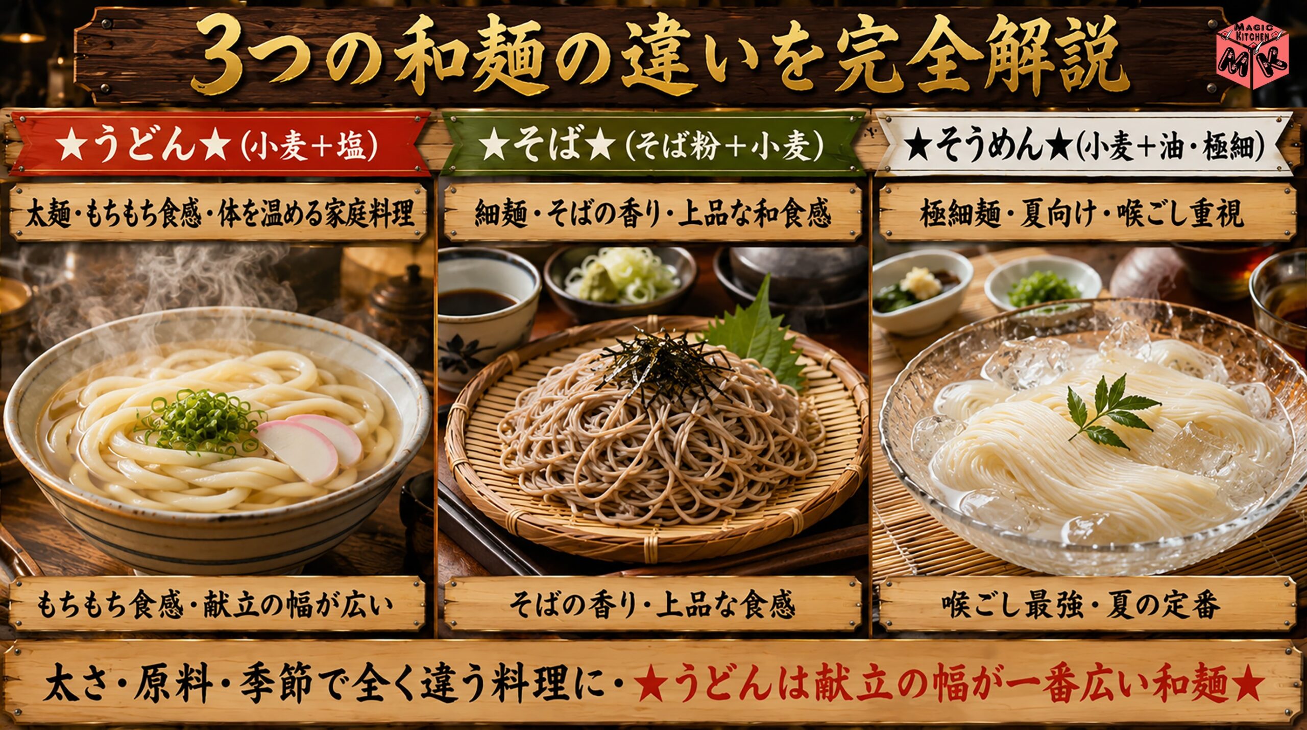 料理人20年★3麺の違いを完全解説（うどん・そば・きしめん）