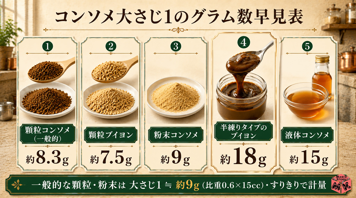 コンソメ大さじ1 グラム数早見表