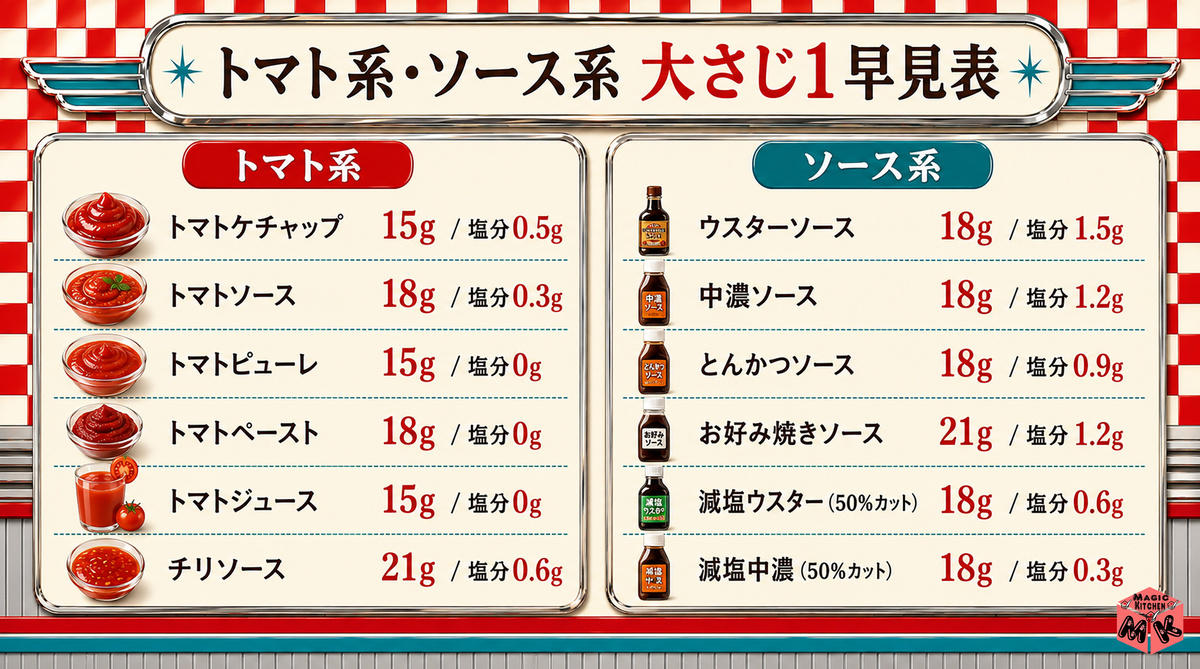トマト系・ソース系大さじ1早見表