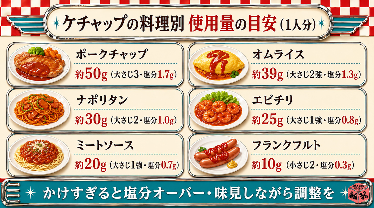ケチャップ 料理別使用量の目安