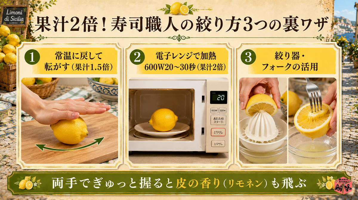 レモン 絞り方 寿司職人裏ワザ