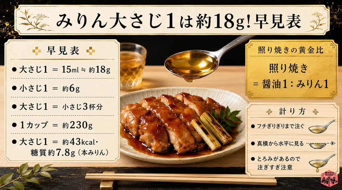 みりん大さじ1 18g早見表・計り方