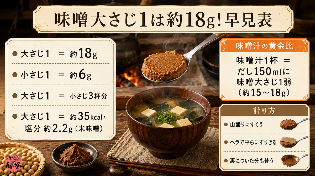 味噌大さじ1 18g早見表・計り方