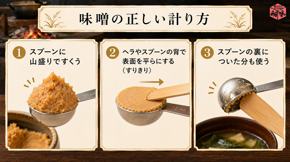 味噌の正しい計り方 3手順