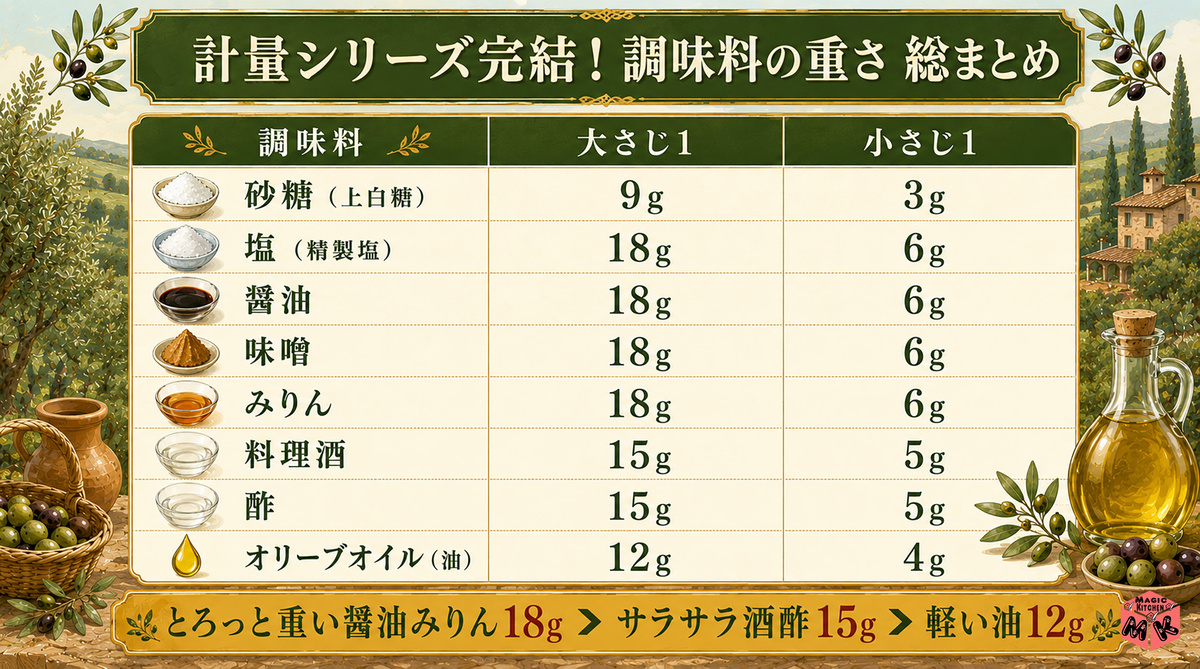 調味料の重さ総まとめ
