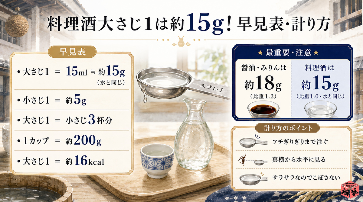 料理酒大さじ1 15g早見表・計り方