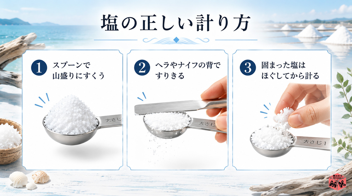 塩大さじ1の正しい計り方 3手順