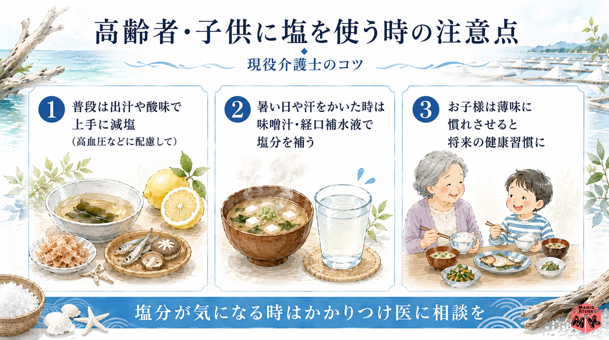 高齢者・子供に塩を使う時の注意点