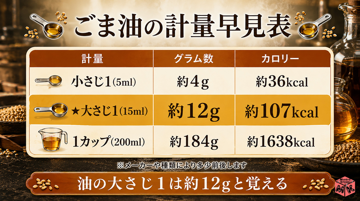 ごま油大さじ1 計量早見表