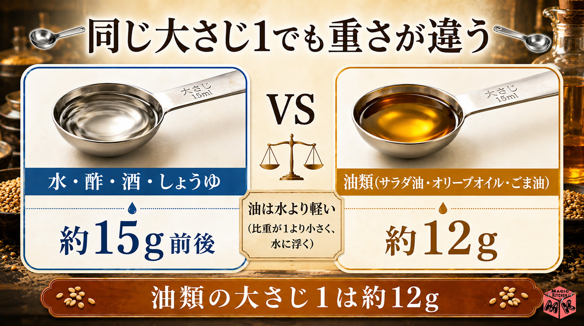 油の大さじ1=12g 重さ比較