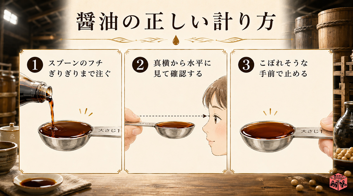 醤油大さじ1の正しい計り方 3手順