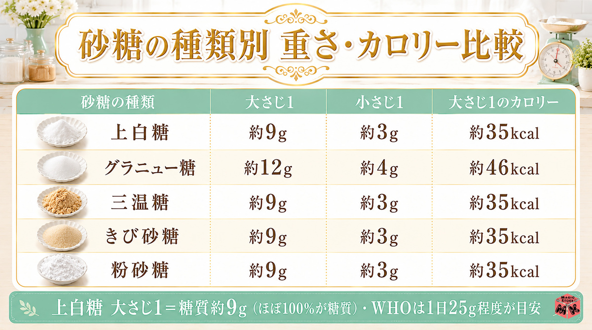 砂糖の種類別カロリー比較