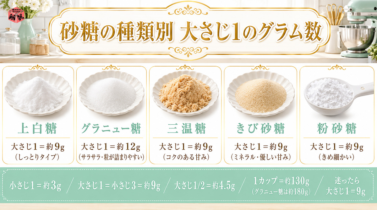 砂糖の種類別グラム数 図解