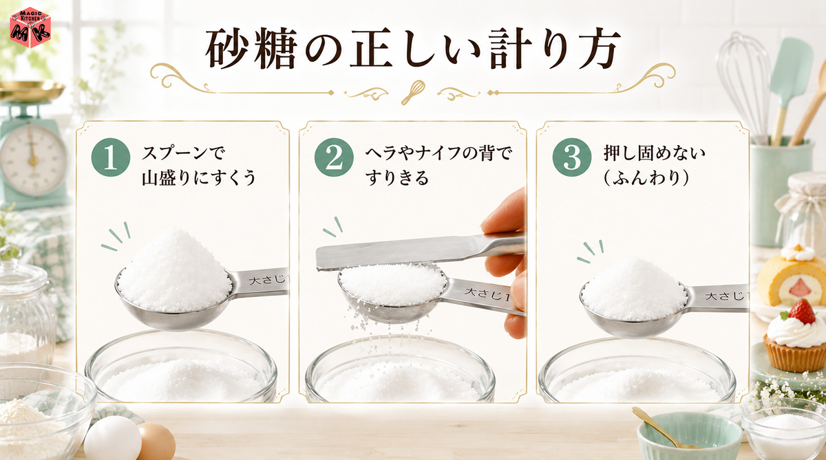 砂糖大さじ1の正しい計り方 3手順