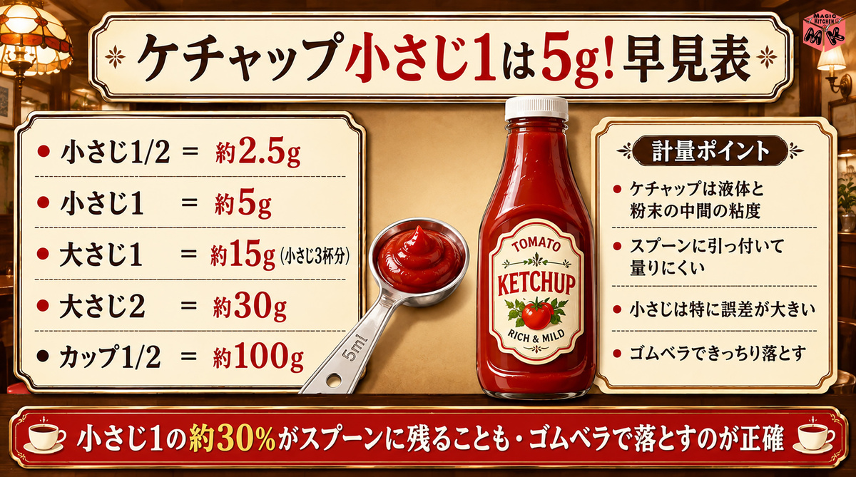 ケチャップ小さじ1 5g早見表・計り方