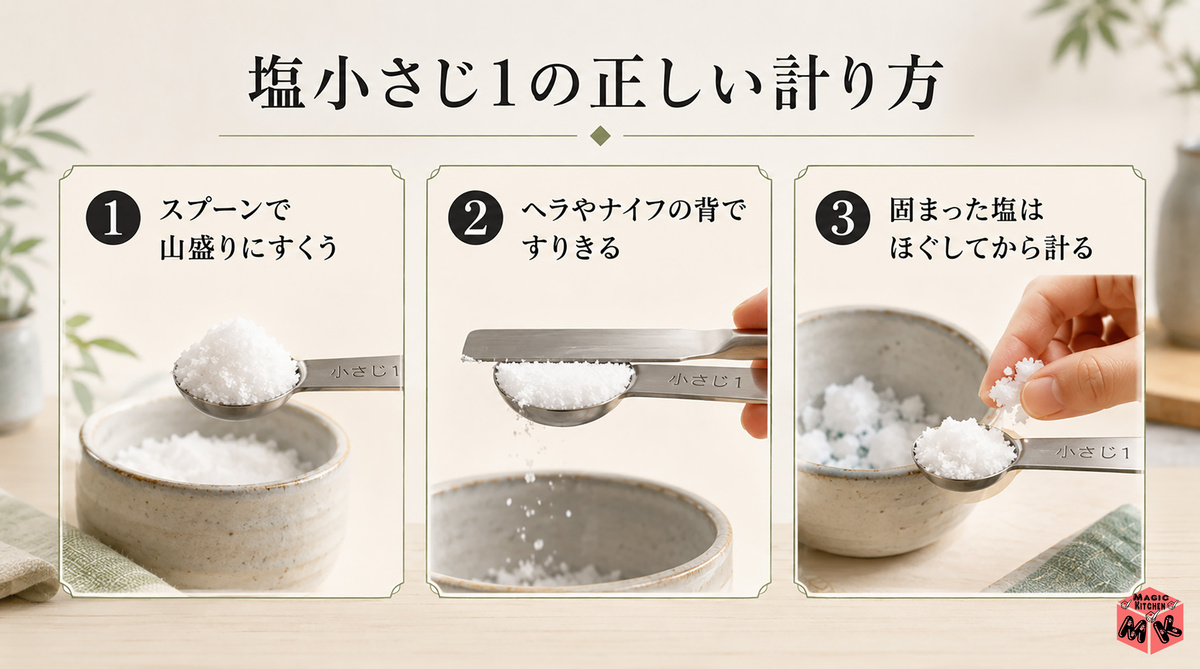 塩小さじ1の正しい計り方 3手順