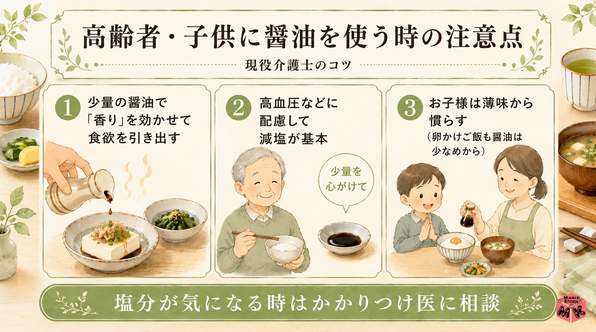 高齢者・子供に醤油を使う時の注意点